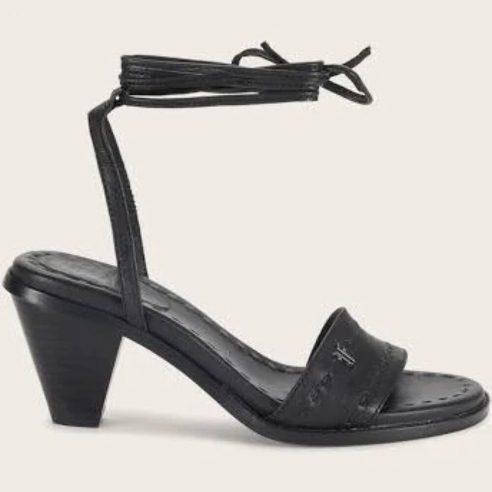 NEW FRYE Leather Estelle Ankle Tie Sandals black for women 567mn - Picture 7 of 10